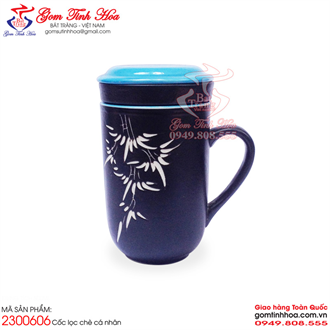 Cốc lọc chè cá nhân men đen khắc tre lòng xanh