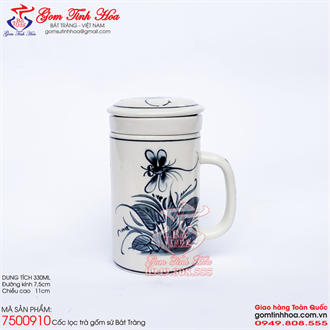 Cốc lọc trà gốm sứ đẹp vẽ chuồn khoai