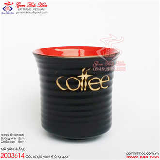 Cốc cafe không quai men đen lòng đỏ