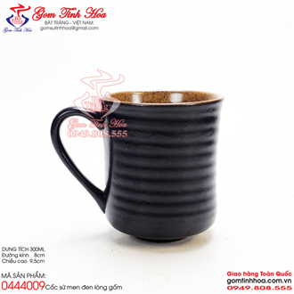 Cốc sứ men đen lòng gốm giả vuốt