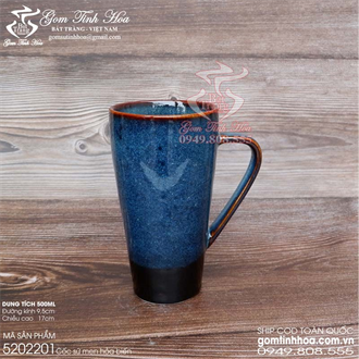 Cốc sứ 500ml men hỏa biến màu xanh thiên thanh