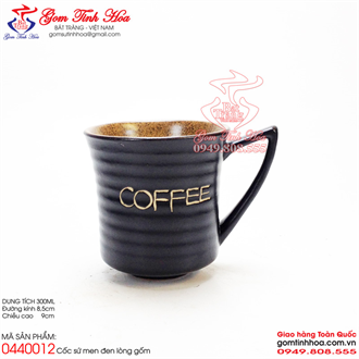 Cốc cafe quai vếch men đen lòng gốm