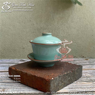 Cốc trà cung đình gốm sứ men tấm màu xanh ngọc