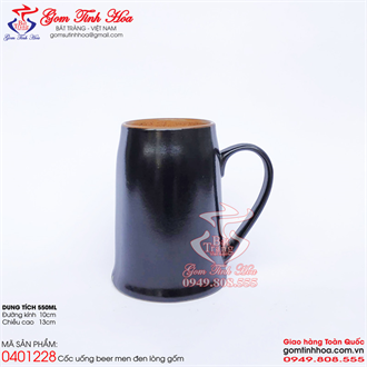 Cốc uống bia gốm sứ men đen lòng gốm