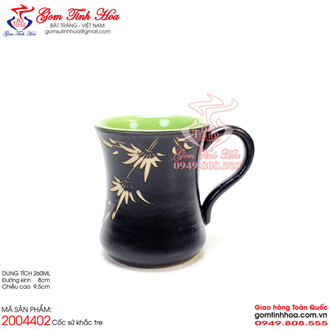 Cốc uống cafe men đen lòng xanh khắc tre trúc