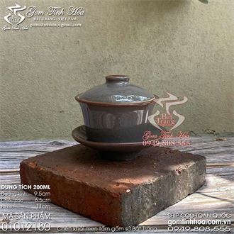 Ly cốc uống trà thảo dược gốm sứ men tấm màu ghi