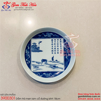 Dầm trà sứ Xích Bích hiệu đề Thành Hóa niên chế men lam cổ 18cm