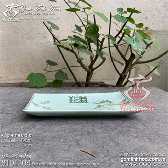 Đĩa chữ nhật 19x11cm men ngọc vẽ tre trúc