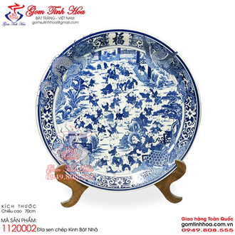 Đĩa men lam cổ 70cm vẽ Bách Nhi Bách Phúc