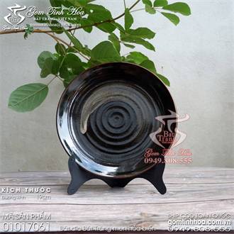 Đĩa sứ 19cm men hỏa biến màu đen