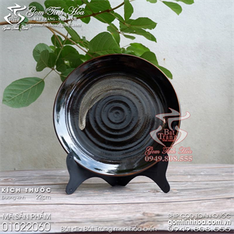 Đĩa sứ 22cm men hỏa biến màu đen
