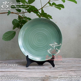 Đĩa sứ 22cm men hỏa biến sao xanh