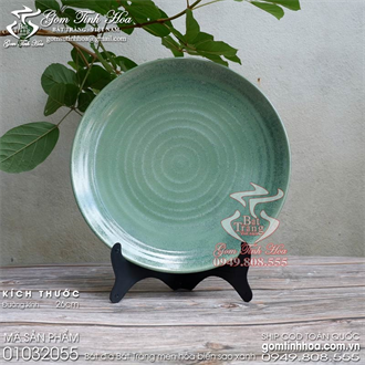 Đĩa sứ 26cm men hỏa biến sao xanh