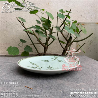Đĩa sứ 18cm men ngọc vẽ tre trúc