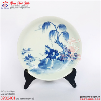 Đĩa men lam cổ Ngư Ông Đắc Lợi đường kính 20cm
