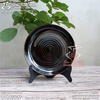 Đĩa sứ sâu lòng 20cm men hỏa biến màu đen