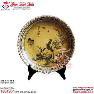 Đĩa tranh gốm sứ giả cổ đường kính 35cm vẽ chim hoa