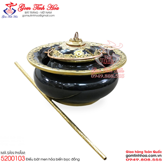 Điếu bát bọc đồng men hỏa biến màu đen