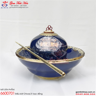 Điếu bát Chivas 21 bát loe màu xanh đen bọc đồng