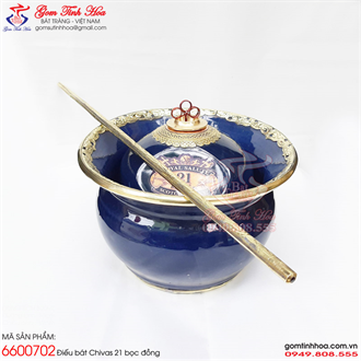 Điếu bát Chivas 21 bọc đồng màu xanh đen bát khum