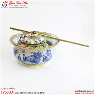 Điếu bát men lam cổ bọc đồng Trúc lâm thất hiền