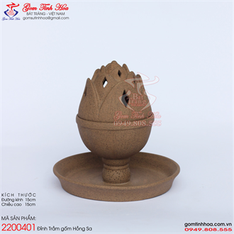 Đỉnh đốt trầm gốm Hồng Sa hình búp sen