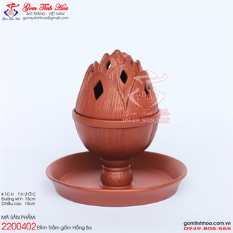 Đỉnh đốt trầm hương gốm tử sa hình búp sen gốm son