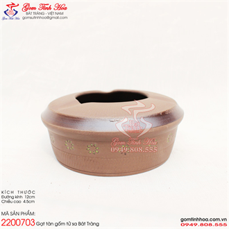 Gạt tàn gốm tử sa khắc hoa xanh