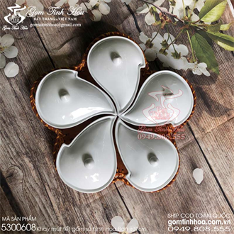 Khay mứt tết gốm sứ hình Hoa Ban trắng