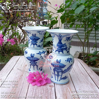 Lọ bá huê tôn 25cm men lam cổ vẽ cổ đồ Đồ Ký Kiểu phục chế