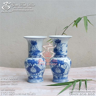 Lọ bá huê tôn số 3 men lam cổ vẽ hoa sen đồ ký kiểu phục chế