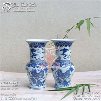 Lọ bá huê tôn số 3 men lam cổ vẽ kỳ lân đồ ký kiểu phục chế