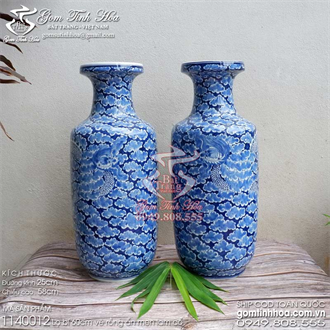 Lọ bí 60cm men lam cổ vẽ rồng ẩn Đồ Ký Kiểu phục chế