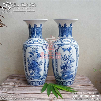 Lộc bình tứ cảnh 60cm men lam vẽ tùng cúc trúc mai gốm sứ Bát Tràng cao cấp