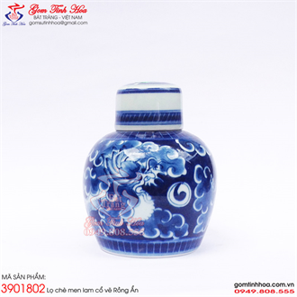 Lọ chè men lam cổ vẽ rồng ẩn Đồ Nội Phủ phục chế