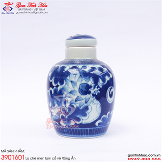 Lọ chè men lam cổ vẽ rồng ẩn hiệu đề Nội Phủ