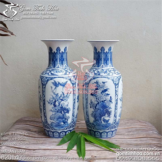 Lọ lộc bình 50cm vẽ tứ cảnh men lam gốm sứ Bát Tràng cao cấp
