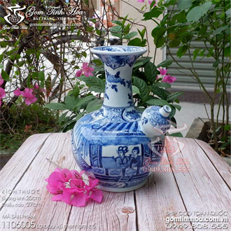 Lọ tỏi bầu vú men lam cổ gốm sứ Bát Tràng