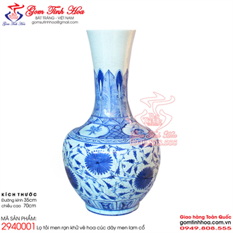 Lọ tỏi Bát Tràng men rạn khử vẽ hoa cúc dây