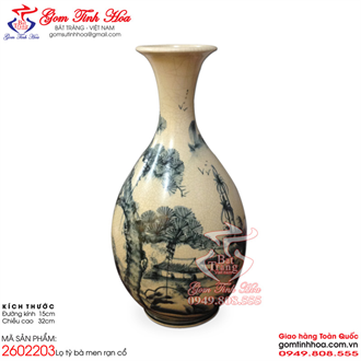 Lọ tỳ bà men rạn cổ Bát Tràng vẽ sơn thủy