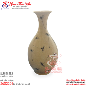 Lọ tỳ bà men rạn cổ vẽ chuồn chuồn kim