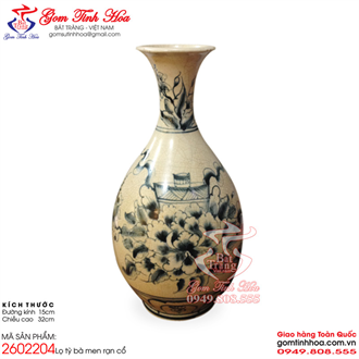 Bình tỳ bà men rạn cổ vẽ hoa phù dung