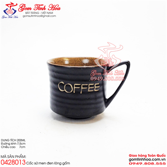 Ly cafe quai vếch men đen lòng gốm