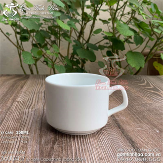 Ly cà phê cappuccino 250ml gốm sứ cao cấp men trắng dáng vuông