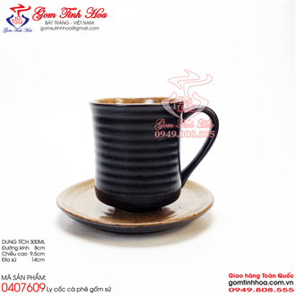 Ly cốc cà phê men đen lòng gốm