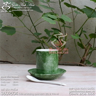 Ly cốc cafe không quai men vân đá màu bộ đội kèm đĩa sứ và thìa cafe