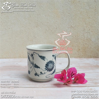 Ly cốc sứ Bát Tràng men rạn vẽ hoa cúc dây
