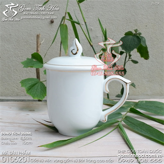 Cốc sứ Mẫu Đơn viền vàng