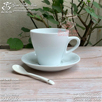 Ly cốc tách sứ uống cafe latte cappuccino 300ml kèm thìa sứ