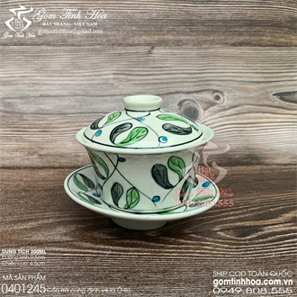 Ly cốc uống trà hoa ly cốc trà cung đình vẽ lá Ô-liu
